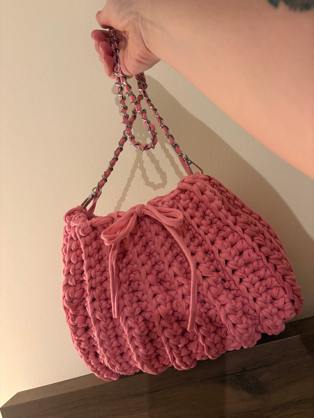 Crochet pink shoulder handmade bag
