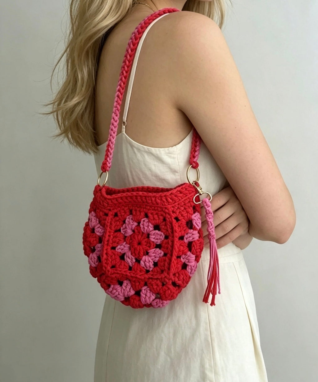 Granny square chunky T-shirt yarn bag