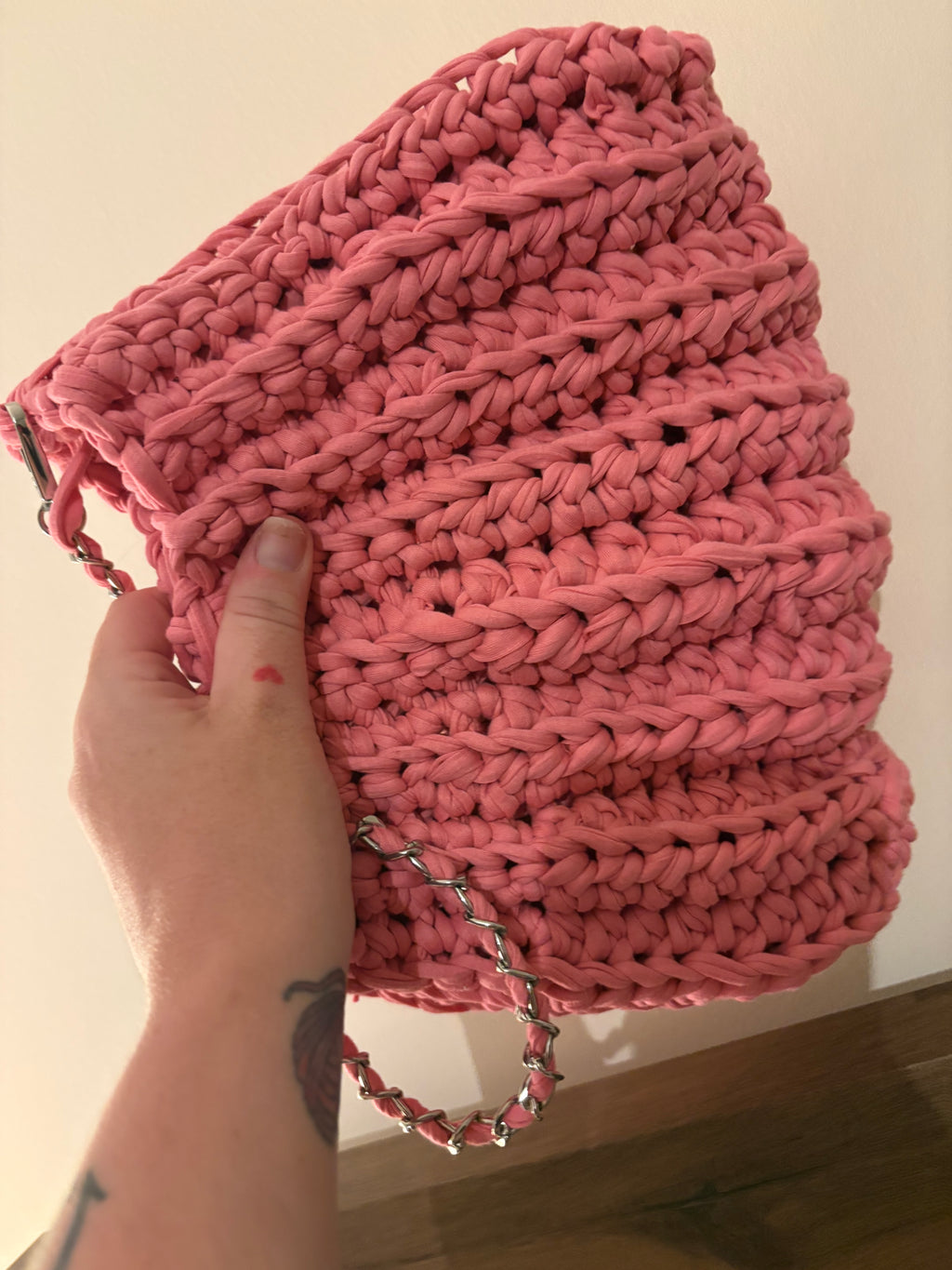Crochet pink shoulder handmade bag