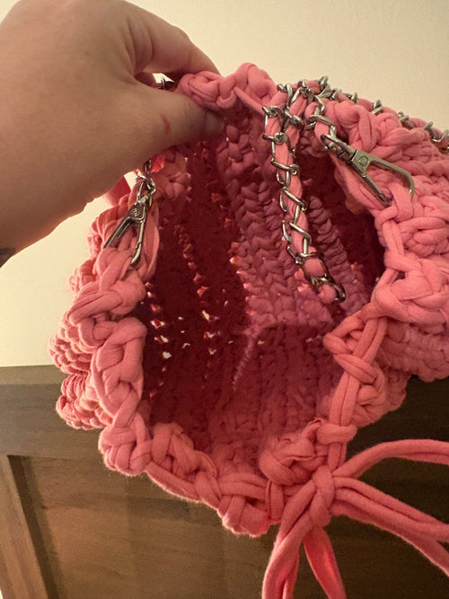 Crochet pink shoulder handmade bag